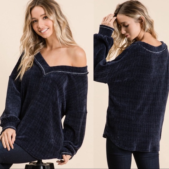 OH SO SOFT CHENILLE KNIT SWEATER-NAVY - Picture 3 of 4